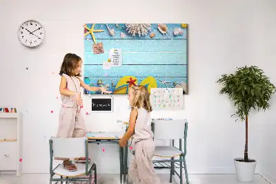 Bilder-Korktafel mit Muschel- und Strandmotiven