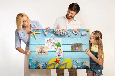 Bilder-Korktafel mit Muschel- und Strandmotiven