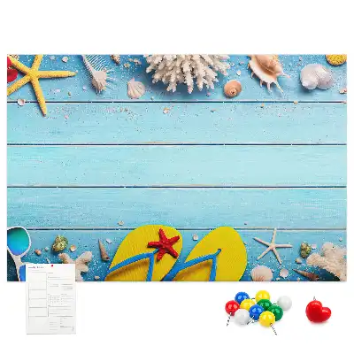 Bilder-Korktafel mit Muschel- und Strandmotiven