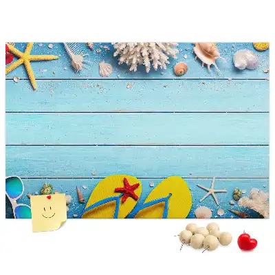 Bilder-Korktafel mit Muschel- und Strandmotiven