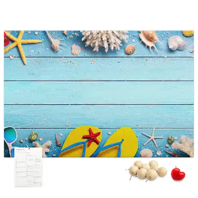 Bilder-Korktafel mit Muschel- und Strandmotiven
