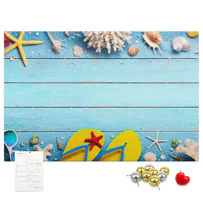 Bilder-Korktafel mit Muschel- und Strandmotiven