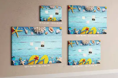 Bilder-Korktafel mit Muschel- und Strandmotiven