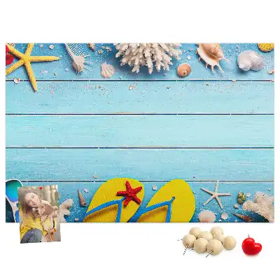 Bilder-Korktafel mit Muschel- und Strandmotiven