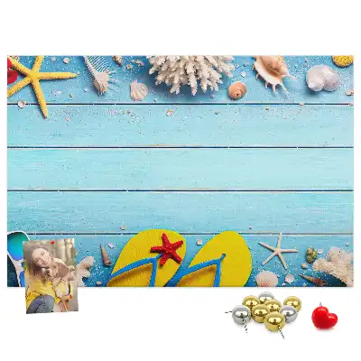 Bilder-Korktafel mit Muschel- und Strandmotiven