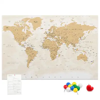 Bilder-Korktafel mit politischer Weltkarte