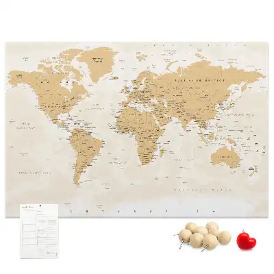Bilder-Korktafel mit politischer Weltkarte