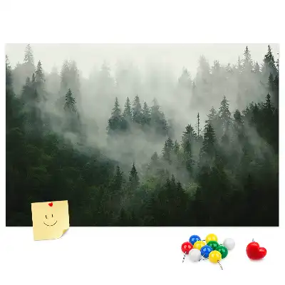 Bedruckte Korkplatte mit Waldmotiv im Morgennebel