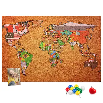 Bedruckte Korkplatte Weltkarte mit Flaggen