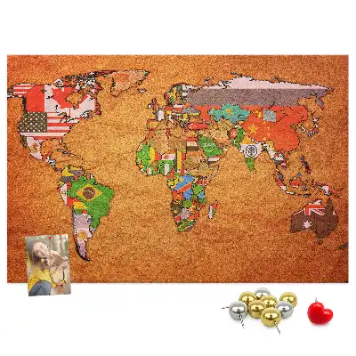 Bedruckte Korkplatte Weltkarte mit Flaggen