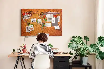 Bedruckte Weltkarte aus Kork mit Flaggen