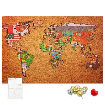 Bedruckte Korkplatte Weltkarte mit Flaggen
