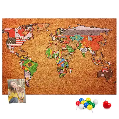 Bedruckte Korkplatte Weltkarte mit Flaggen
