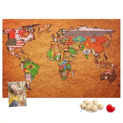 Bedruckte Korkplatte Weltkarte mit Flaggen