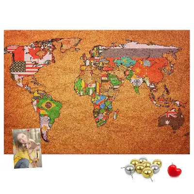 Bedruckte Korkplatte Weltkarte mit Flaggen