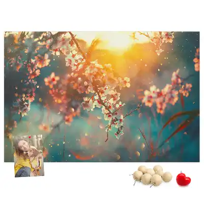 Bedruckte Korkplatte Erste Frühlingsknospen