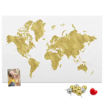 Bedruckte Korkpinnwand mit Weltkartenmotiv in Gold