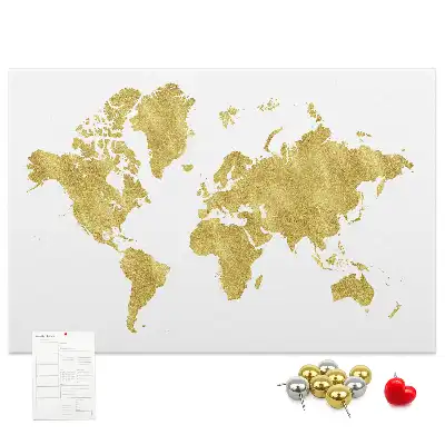 Bedruckte Korkpinnwand mit Weltkartenmotiv in Gold