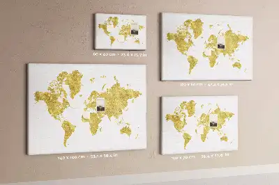 Bedruckte Korkpinnwand mit Weltkartenmotiv in Gold