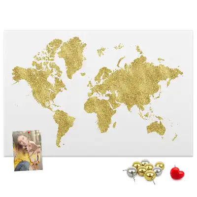 Bedruckte Korkpinnwand mit Weltkartenmotiv in Gold