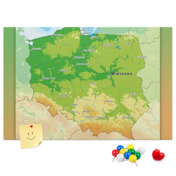 Pinnwand mit physischer Karte von Polen