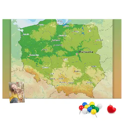 Pinnwand mit physischer Karte von Polen