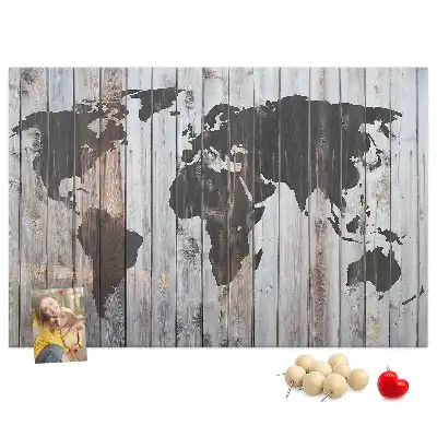 Bedruckte Korkplatte Welt auf Brettern