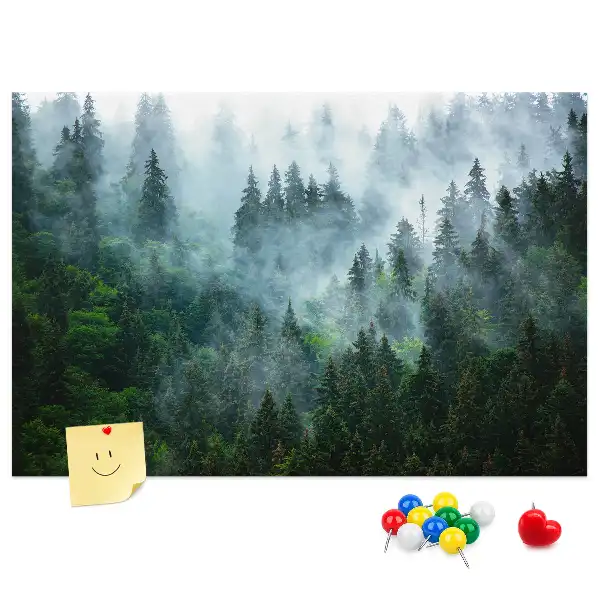 Bilder-Korktafel Nebliger Nadelwald