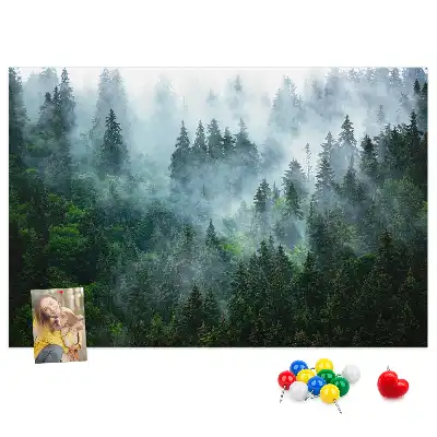 Bilder-Korktafel Nebliger Nadelwald