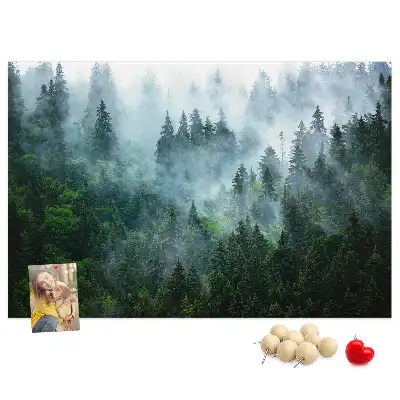 Bilder-Korktafel Nebliger Nadelwald