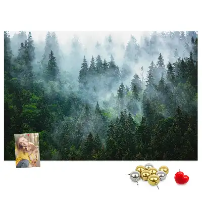 Bilder-Korktafel Nebliger Nadelwald