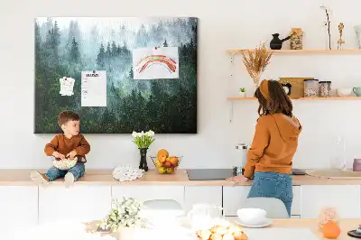 Bilder-Korktafel Nebliger Nadelwald