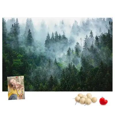 Bilder-Korktafel Nebliger Nadelwald