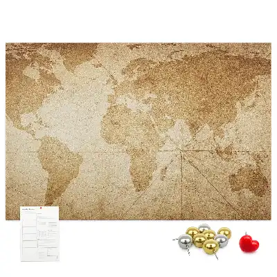 Kork-Pinnwand mit Weltkarten-Motiv im Vintage-Stil