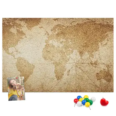 Kork-Pinnwand mit Weltkarten-Motiv im Vintage-Stil
