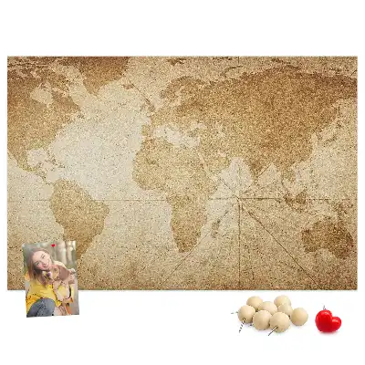 Kork-Pinnwand mit Weltkarten-Motiv im Vintage-Stil