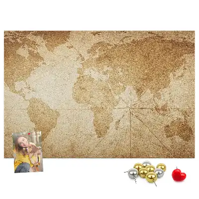 Kork-Pinnwand mit Weltkarten-Motiv im Vintage-Stil