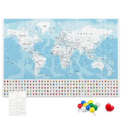 Bilder-Korktafel mit Illustration einer Kontinentkarte