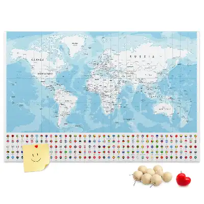 Bilder-Korktafel mit Illustration einer Kontinentkarte