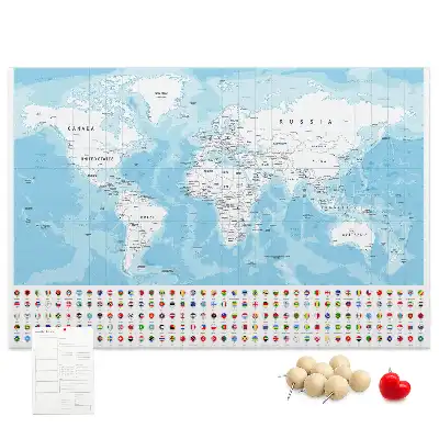Bilder-Korktafel mit Illustration einer Kontinentkarte