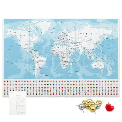 Bilder-Korktafel mit Illustration einer Kontinentkarte