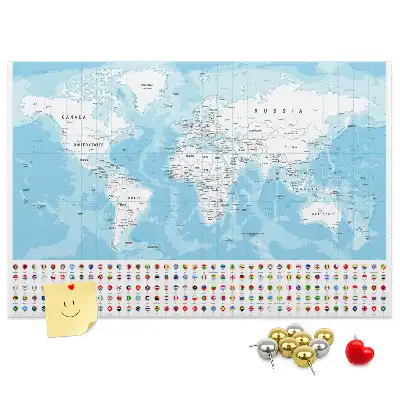 Bilder-Korktafel mit Illustration einer Kontinentkarte
