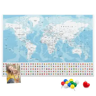 Bilder-Korktafel mit Illustration einer Kontinentkarte