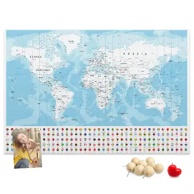 Bilder-Korktafel mit Illustration einer Kontinentkarte