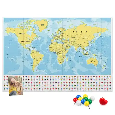 Korktafel Weltkarte mit Flaggen