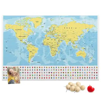 Korktafel Weltkarte mit Flaggen