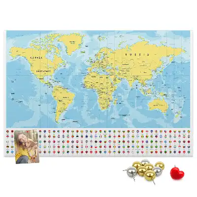 Korktafel Weltkarte mit Flaggen
