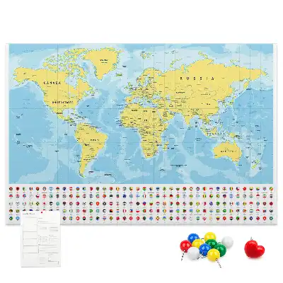 Korktafel Weltkarte mit Flaggen