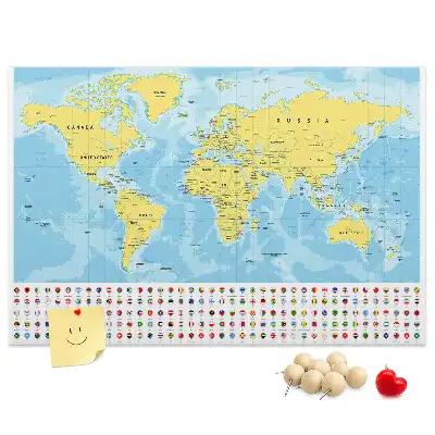 Korktafel Weltkarte mit Flaggen