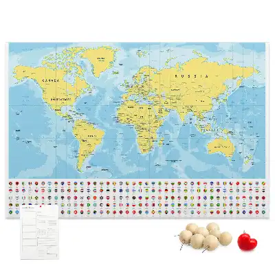 Korktafel Weltkarte mit Flaggen